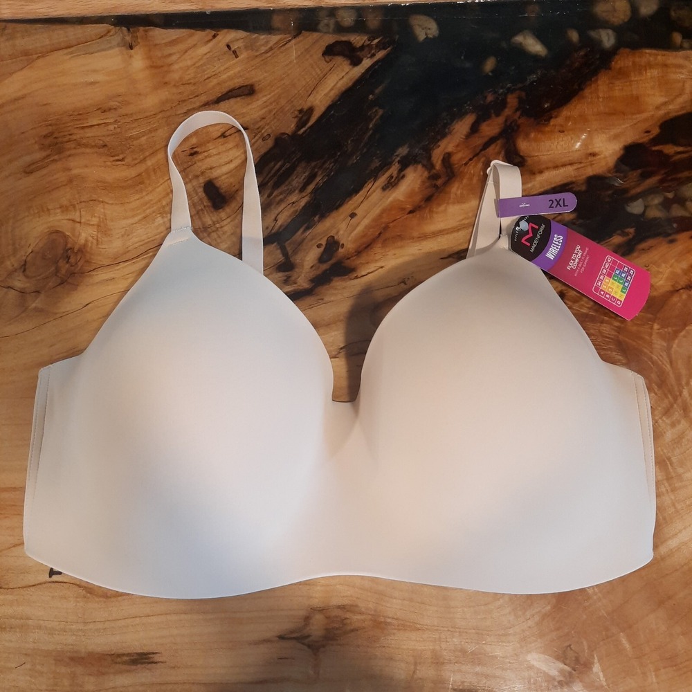 Maidenform Women 2XL Pure Comfort Modern Scoop Neck Wireless Bra DM7682 Tan